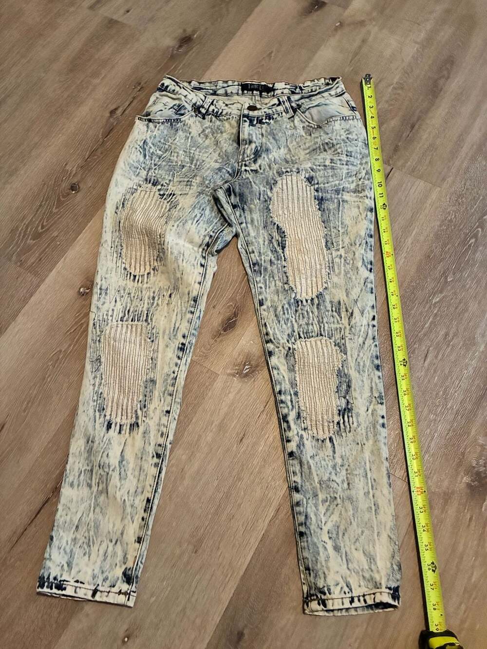 Thrill Jeans Acid Wash Distressed Ripped Patch Grunge Tattered Denim 16W